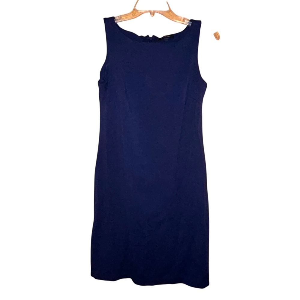 Lands End Sleeveless Sheath Dress Womens‎ 2 Navy Stretch Knit Travel Minimalist